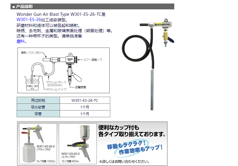 日本进口大泽osawa工业吸尘枪w301-es-26-tc