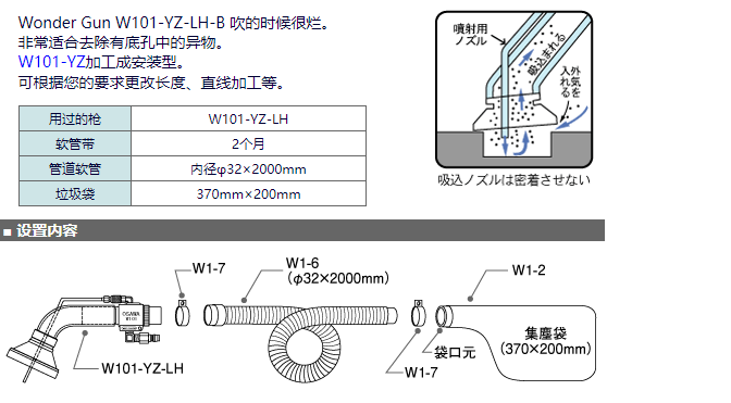 进口日本大泽气动吸尘w101-yz-lh-b