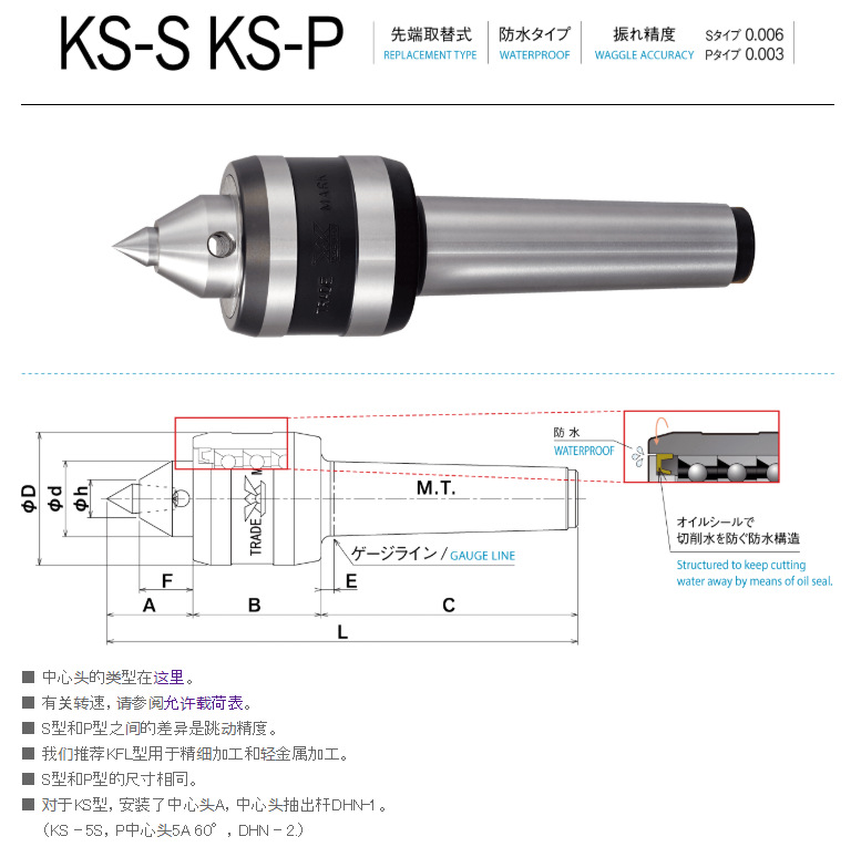 卡布托kabuto回转顶针数控车床用可换头型ks-3s