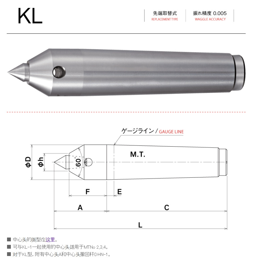 日本机床进口kabuto顶针kl-1圆柱形抛光机回转顶针