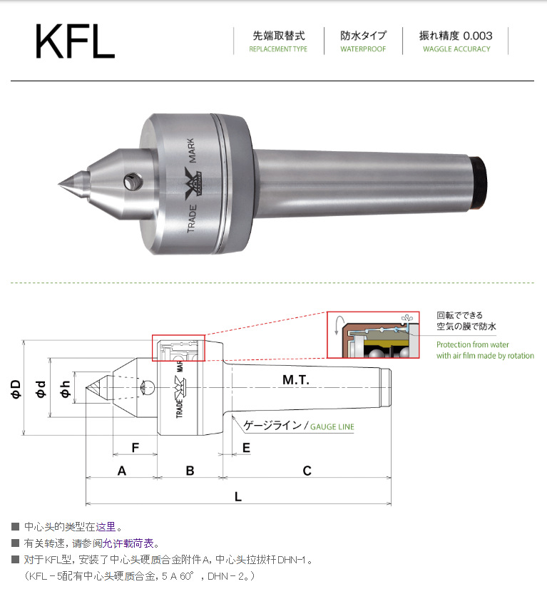 卡布托kabuto回转顶针数控车床用可换头型kfl-3