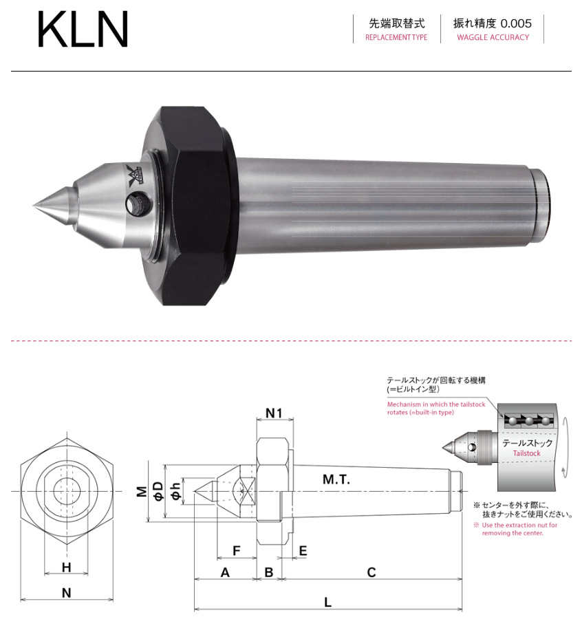 卡布托kabuto内置车床前端可换头型顶针kln-5